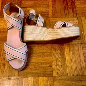 Tory Burch Frieda 50MM Espadrille Sandal 9 Blush Stripe Tan 57331